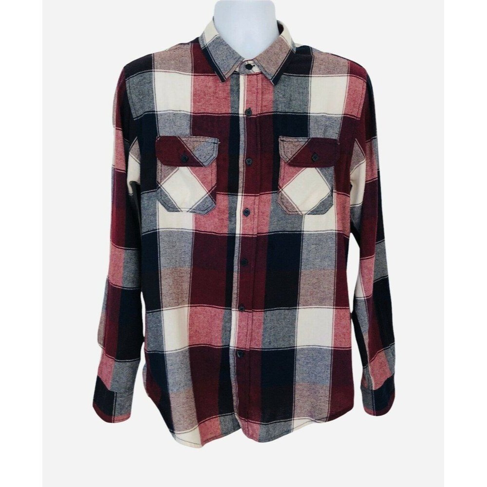 Coastal Plaid Soft Flannel Button Down Long Sleeve Multicolor Shirt Men Medium